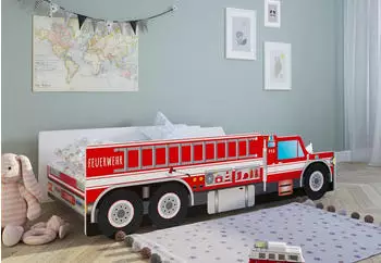 Kids Collective Kinderbett Feuerwehrauto 80x160cm mit Rausfallschutz und Lattenrost (K1073_mfn)