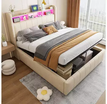 OKWISH Hochbett 90x200 mit Schreibtisch, Leiter-Stauraum, LED & USB, Schwarz