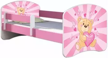 ACMA Kinderbett mit Matratze, Lattenrost & Rausfallschutz, Rosa, Teddybär-Motiv, 80x180cm (AIIR-180-10-DE)