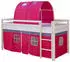 Homestyle4u Hochbett 90x200 Kiefer weiß mit Vorhang und Tunnel, Pink (1561)