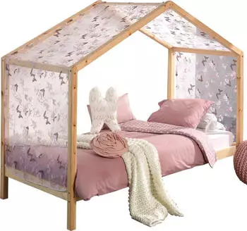 Vipack Dallas Hausbett 90x200 mit Schmetterlingsmuster-Voile, Kiefer (DALLAS3)