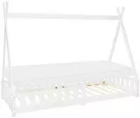 Ml-design Kinderbett Tipi 90x200 Cm Wei&szlig; Mit Matratze H:10cm, Rausfallschutz &