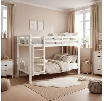 Homestyle4u Etagenbett 90x200 Kiefer massiv wei&szlig; mit Matratzen und Rausfallschutz (3052)
