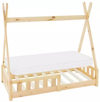 ML-Design Tipi Kinderbett 70x140cm Kiefernholz Natur mit Matratze & Rausfallschutz