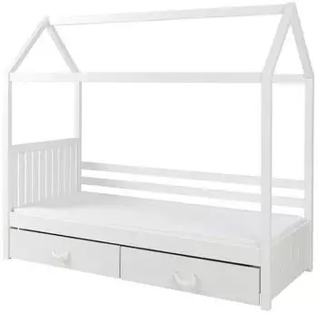 Mirjan24 Kinderbett NEBRA mit Lattenrost und Bettschubladen, Kiefernholz, 80x180, weiß (063-04-01267)