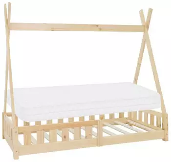 ML-Design Tipi Kinderbett mit Matratze & Rausfallschutz, Kiefernholz, 80x160cm