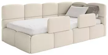 Selsey Cloudy Kinderbett 120x200cm Boucl&eacute; Hellbeige mit Bettkasten und Rausfallschutz (CLOUDY)