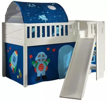 Vipack Scott Hochbett mit Rutsche, Leiter, Vorhang & Tunnel, 90x200cm, Wei&szlig;