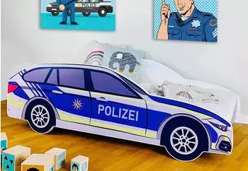 Kids Collective Polizei Autobett Kinderbett mit Matratze & Rausfallschutz, 70x140cm (K1092)