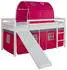 Homestyle4u Hochbett 90x200 mit Rutsche, Vorhang & Tunnel, Pink (1569)