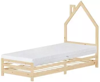 ML-Design Kinderhausbett 90x200cm Kiefernholz mit Lattenrost und Matratze (Natur)