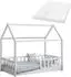 Juskys Marli Kinderbett Hausbett mit Matratze, Rausfallschutz & Lattenrost, 80x160cm, Weiß