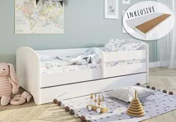 Kids Collective Kinderbett 70x140/80x160cm Komplettset mit Matratze, Schublade & Rausfallschutz, wei&szlig; (K1215)
