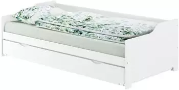 Erst-Holz Sofabett 90x200 Einzelbett mit Bettkasten Kiefer Massivholz wei&szlig; (60.34-09W)