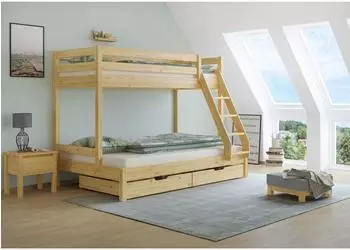 Erst-Holz Doppel-Etagenbett 120x200 / 80x200 Kiefer Massivholz natur (60.18-08-12)