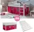 Homestyle4u Hochbett 90x200 mit Lattenrost und Vorhang, Holz, weiß/pink (2574)