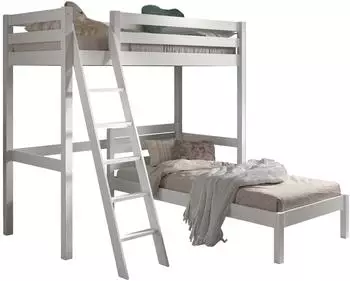 Vipack Pino2 Hochbett 2 Liegeflächen 90x200cm, Kiefer massiv, weiß lackiert