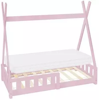 ML-Design Tipi Kinderbett 70x140cm Kiefernholz Rosa mit Matratze & Rausfallschutz