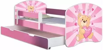 ACMA Junior-Bett Komplett-Set mit Matratze, Lattenrost, Rausfallschutz & Bettkasten, rosa, 140x70cm (AIIR-140D-10-DE)