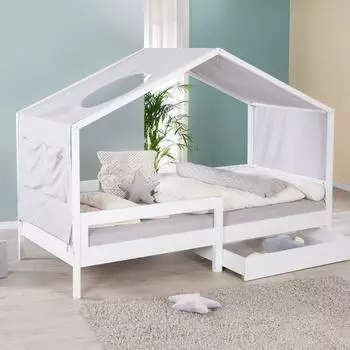 Roba Hausbett 90x200cm, wei&szlig; lackiertes Holz, Rausfallschutz & Schubladen (207012WE)