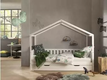 Vipack Dallas Hausbett mit Bettschublade, Kiefer massiv, Wei&szlig; (90x200)