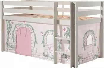 Vipack Pino Hochbett mit Textil-Set "Birdy", Massivkiefer, 90x200cm, Weiß (PINO)