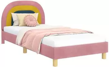 vidaXL Kinderbettgestell mit Kopfteil rosa 90x190cm, Samt (42011011)