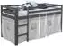 Homestyle4u Hochbett 90x200 Massivholz, Vorhang grau mit Sternen, Treppe (1875)