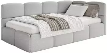 Selsey Cloudy Jugendbett 120x200cm, Bouclé, hellgrau, Bettkasten, Eck-Kopfteil rechts