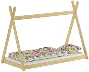 Erst-Holz Tipi-Kinderbett Niedrig Holz Kiefer natur 90x200 (V-60.27-09)