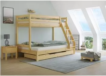 Erst-Holz Doppel-Etagenbett 120x200 und 80x200 Kiefer Massivholz natur (60.18-08-12)