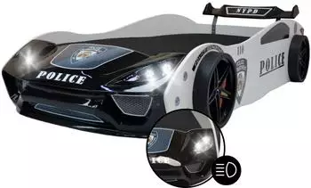 Coemo Autobett V2 Police Kinderbett 90x200cm wei&szlig; mit LED und Lattenrost