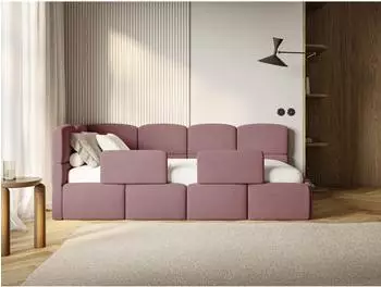 Selsey Cloudy Kinderbett mit Matratze & Rausfallschutz, Samt, rosa, 90x200cm