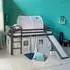 Homestyle4u Kinderhochbett 90x200 grau mit Rutsche und Tunnel (2781)