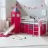 Homestyle4u Hochbett mit Rutsche, Turm und Vorhang, 90x200, Weiß/Pink (1553)