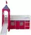 Homestyle4u Hochbett mit Rutsche, Turm und Vorhang, 90x200, Weiß/Pink (1553)