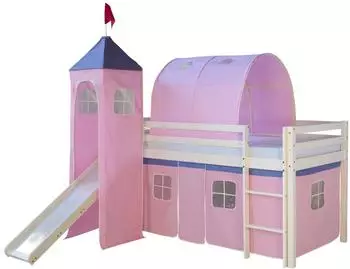 Homestyle4u Hochbett 90x200 mit Rutsche, Tunnel & Matratze, rosa (2561)