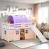 Homestyle4u Kinderhochbett 90x200 mit Lattenrost, Rutsche, Tunnel und Vorhang, peach/lila (2958)