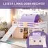 Homestyle4u Kinderhochbett 90x200 mit Lattenrost, Rutsche, Tunnel und Vorhang, peach/lila (2958)