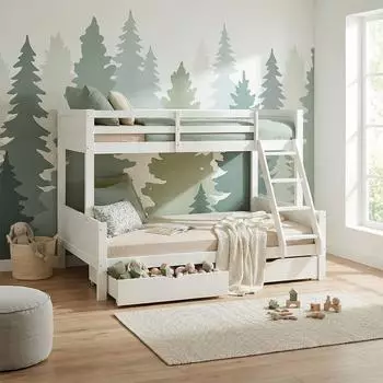 Homestyle4u Etagenbett 90x200 / 140x200cm, Wei&szlig;, mit Bettkasten (2723)