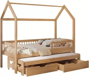 Mirjan24 Asher 90 Hausbett Kiefer 90x200cm, 2 Schubladen (Asher 90)