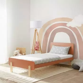 Homestyle4u Kinderbett 90x200 Holz mit Lattenrost und Matratze, Rot (2806)