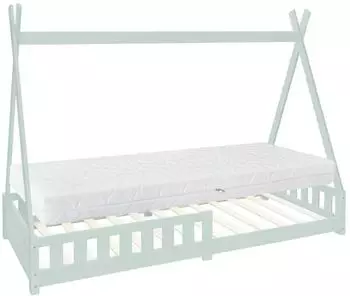 ML-Design Tipi Kinderbett mit Matratze, Rausfallschutz, Kiefernholz, mint, 90x200cm