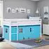 Homestyle4u Hochbett 90x200 Kinderbett Weiß mit Lattenrost und Vorhang Blau (2990)