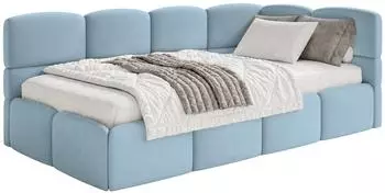 Selsey Cloudy Jugendbett 120x200cm Hellblau Samt mit Bettkasten und Lattenrost