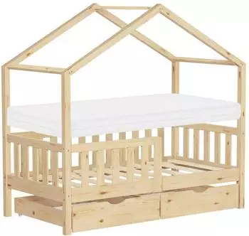 ML-Design Hausbett Kiefernholz 2 Schubk&auml;sten, Matratze & Lattenrost 70x140cm