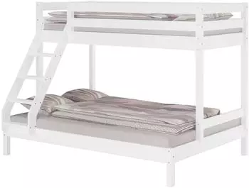 Erst-Holz Doppel-Etagenbett 140x200/90x200 Kiefer Massivholz weiß (V-60.18W-09-14)