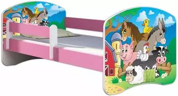 ACMA Kinderbett Farm 70x140cm mit Matratze, Lattenrost & Rausfallschutz, rosa (AIIR-140-34-DE)