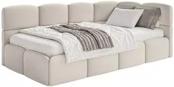 Selsey Cloudy Jugendbett 120x200cm, Bettkasten, Samt wasserabweisend, hellbeige