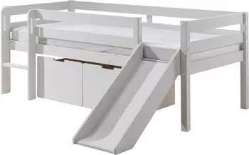 Vipack Hochbett Pino mit Rutsche und 2 Schubladen, 90x200cm, Massivkiefer (Pino)